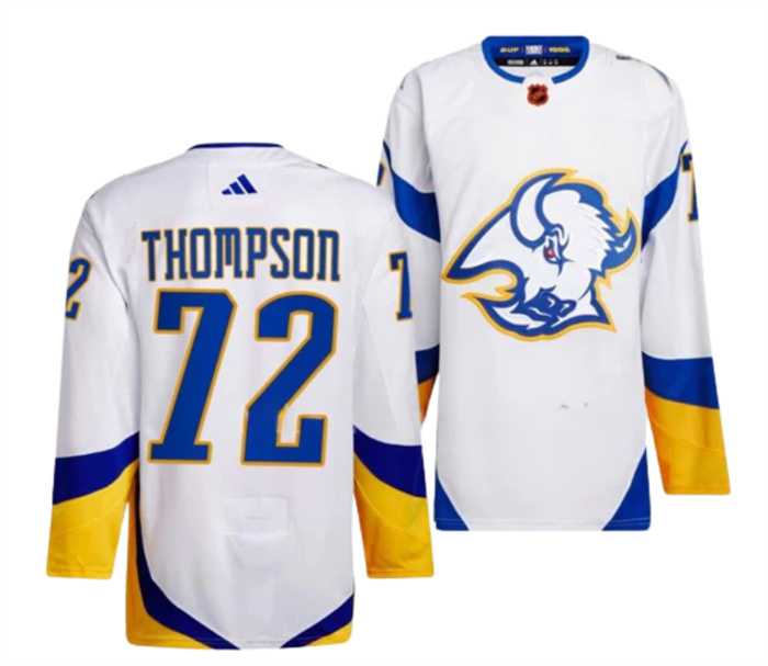 Mens Buffalo Sabres #72 Tage Thompson White 2022-23 Reverse Retro Stitched Jersey Dzhi